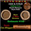 Image 1 : Mixed small cents 1c orig shotgun roll, 1909 Indian Cent, S other end, Brinks Wrapper Grades.