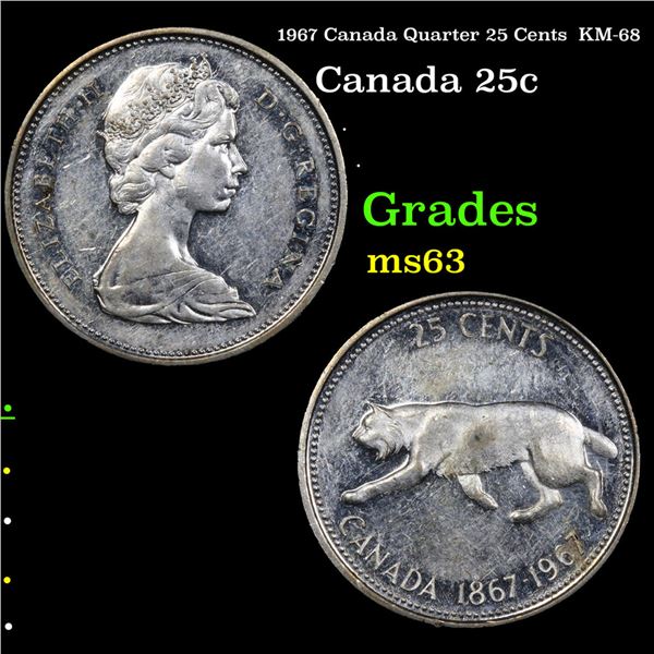 1967 Canada Quarter 25 Cents  KM-68 Grades Select Unc