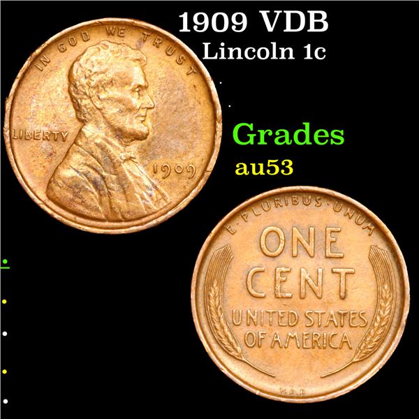 1909 VDB Lincoln Cent 1c Grades Select AU