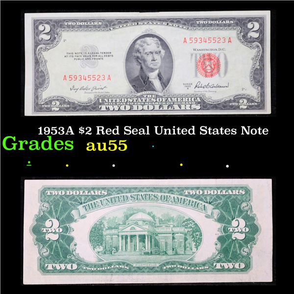 1953A $2 Red Seal United States Note Grades Choice AU