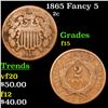 Image 1 : 1865 Fancy 5 Two Cent Piece 2c Grades f+