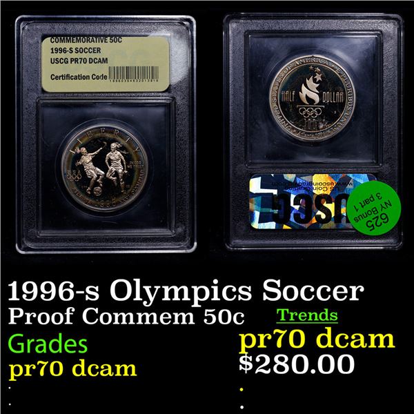 Proof 1996-s Olympics Soccer Modern Commem Half Dollar 50c Graded GEM++ Proof Deep Cameo BY USCG