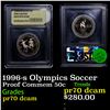 Image 1 : Proof 1996-s Olympics Soccer Modern Commem Half Dollar 50c Graded GEM++ Proof Deep Cameo BY USCG