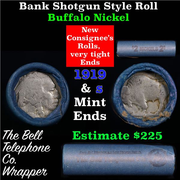 Buffalo Nickel Shotgun Roll in Old Bank Style 'Bell Telephone'  Wrapper 1919 &s Mint Ends Grades