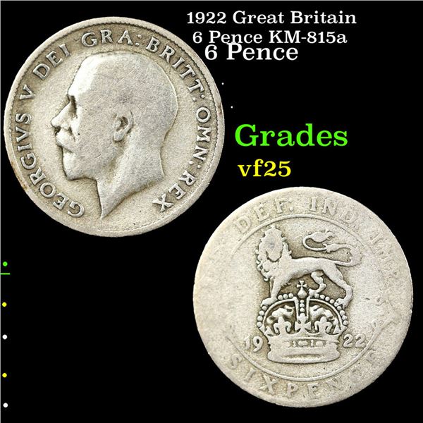 1922 Great Britain 6 Pence KM-815a Grades vf+