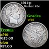 Image 1 : 1911-p Barber Quarter 25c Grades vf+