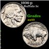 1936-p Buffalo Nickel 5c Grades Select AU