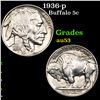 1936-p Buffalo Nickel 5c Grades Select AU