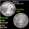 Image 1 : 1911-p Barber Quarter 25c Grades vf+