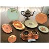 Image 3 : Copper Sugar Bowl & Creamer Embellished w Grapes, Plates, Coffee Pot, Asst Plates, Bud Vase & Mid Ce