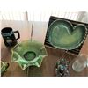Image 3 : Mid Century Modern Ash Tray & Bowl, Green & Gold Bowl Sets w Sugar Bowl & Creamer, Mug, Bud Vases, F