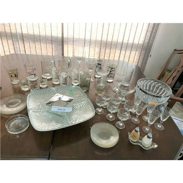 Huge Asst of Crystal & Glass incl Mid Century Modern Serving Dish, Salt/Pepper Shakers, Bowls, Glass