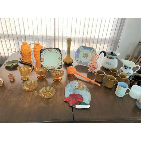 Pair of Mid Century Modern Gold Hanging Lights, Stained Glass Hummingbird w Flower, Gorgeous Hand Bl