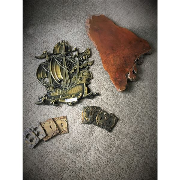 Large Metal Pirate Ship (Wall Mount),  Beautiful Wood Wall Decor & Asst of Decorative Light Switch C
