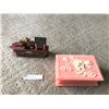 Image 1 : Vintage Cast Iron Fireman Coin Bank & Genuine Incolay Pink Velvet Lined Trinket Box
