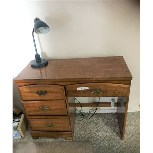 4 Drawer Wood Desk & Lamp