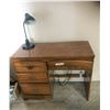 Image 1 : 4 Drawer Wood Desk & Lamp
