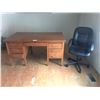 Image 1 : 6 Drawer Wood Desk w Key and Swivel Desk Chair