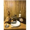 Image 1 : Forestville Mantle Clock, 2 Hanging Lights, Candle Holder, Wood & Ceramic Lamps (No Shades)