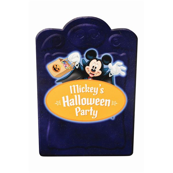 A Mickey's Halloween Party Sign.