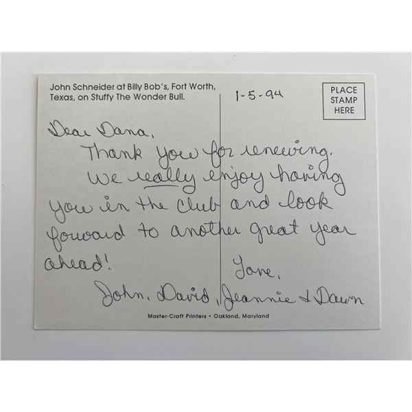 John Schneider signed post card