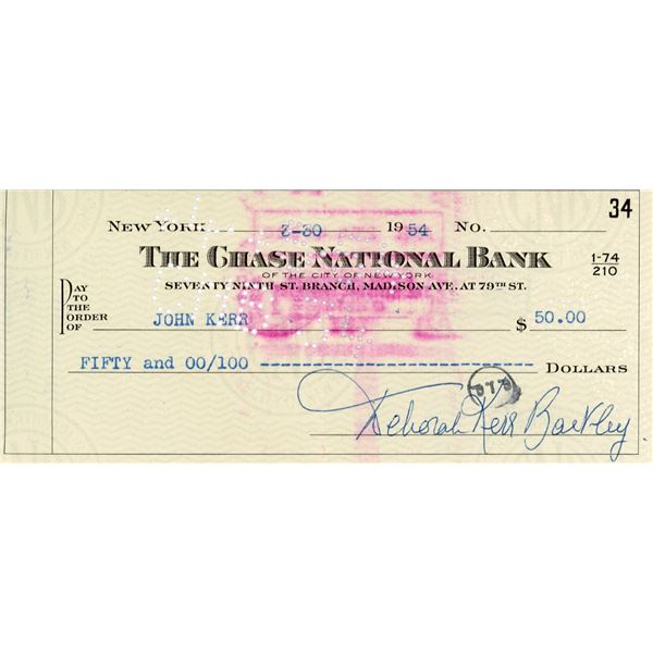 Deborah Kerr Barkley signed check