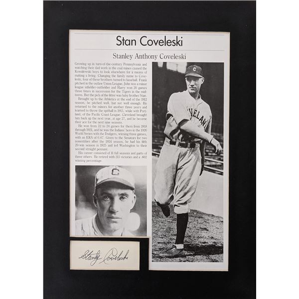 Stan Coveleski original signature and newspaper clipping