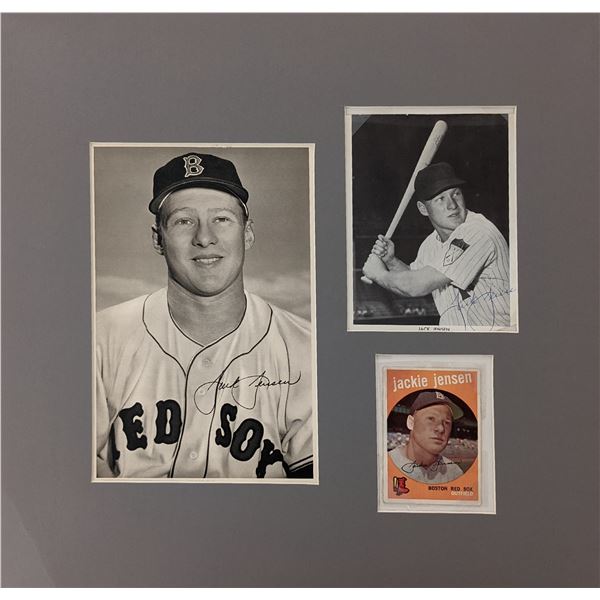 Jackie Jensen Red Sox Triple Hand Signed Photo & Baseball Card Display
