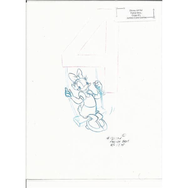 Disney Daisy Duck original hand drawn art for Parker Bros. Hasbro Crazy 8's card game