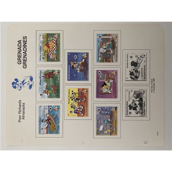 Walt Disney Poor Richard's Almanacks Stamp Sheet. Grenada Grenadines.