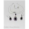Image 2 : 3 PIECE JEWELLERY SET PURPLE TEARDROPS