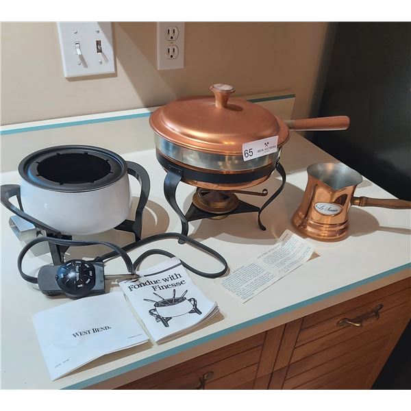 Copperware Fondue Pot & Copper Sauce Vessel with Electric Fondue Pot