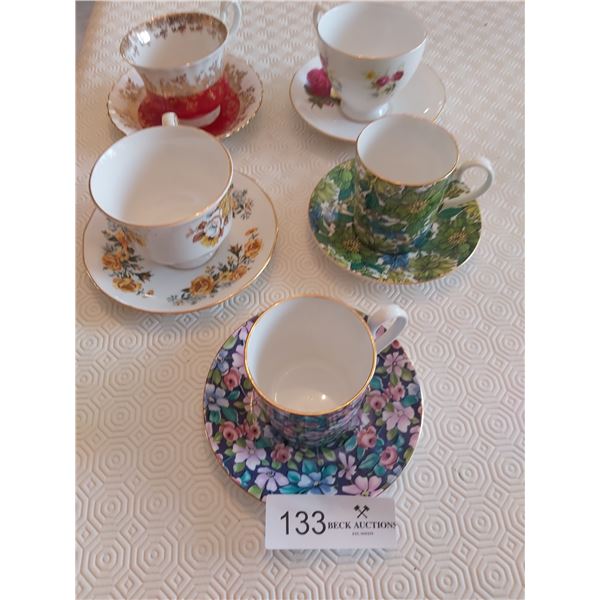 5 Teacups & Saucers