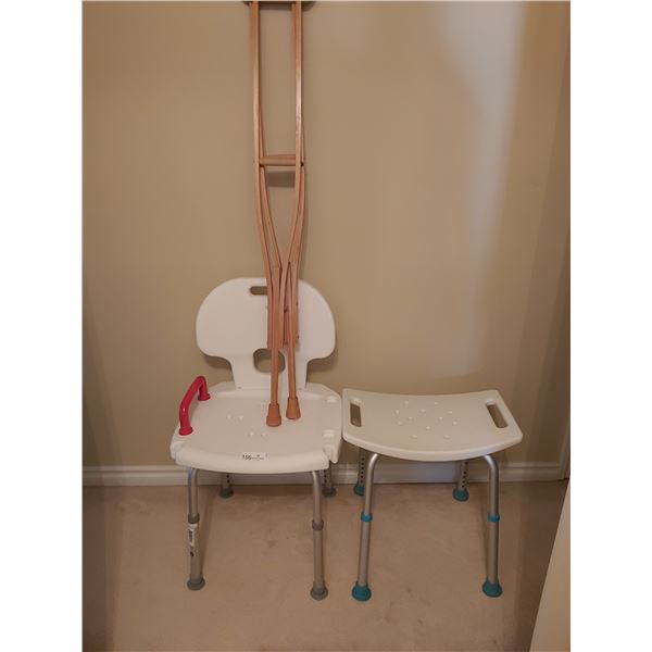 Bath Chair With Stool & Wood Crutches