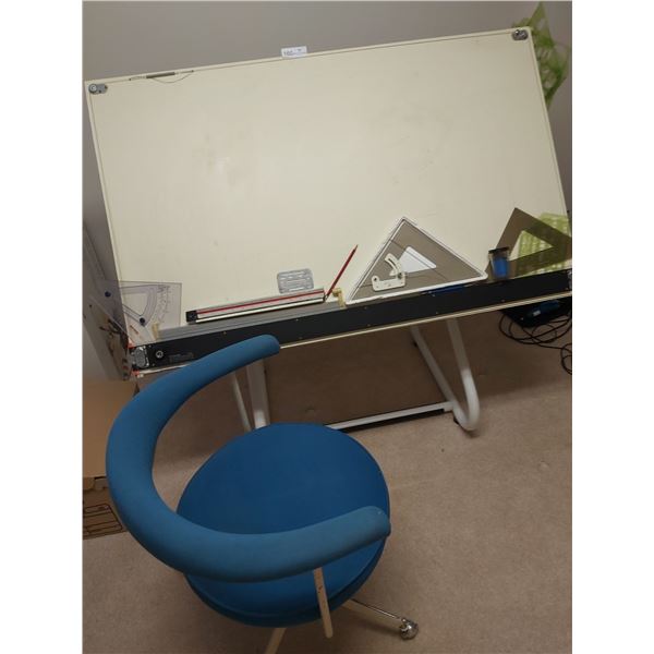 Drafting Table With Supplies & Chair