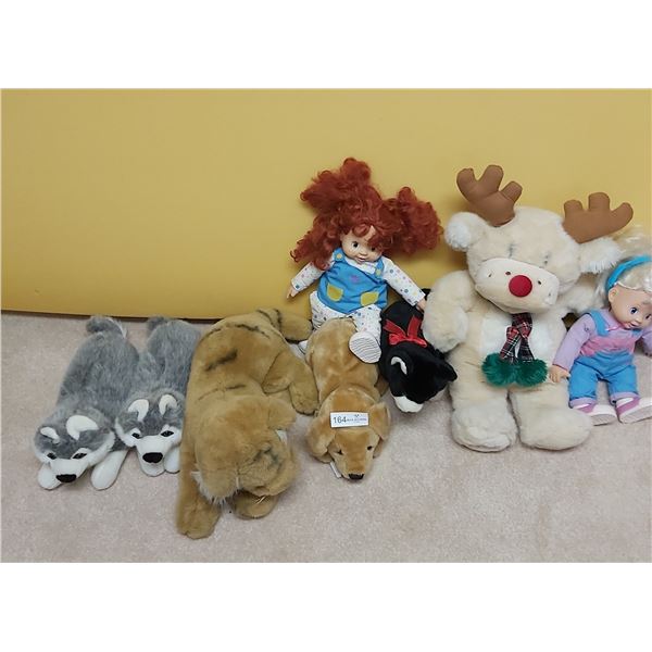 Assorted Stuffed Animals & Husky Slippers (Size Large)