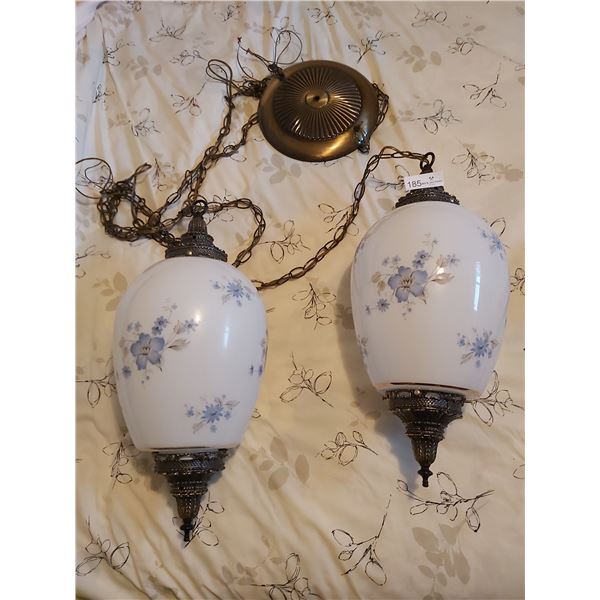 Vintage Painted Double Hanging Glass Light