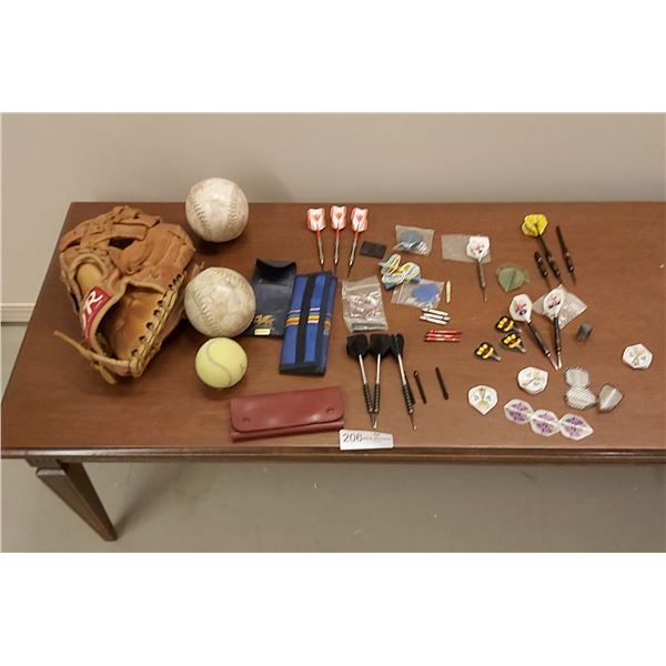 Daignault- Rolland Baseball Glove With Balls & Assortment Of Dart Supplies