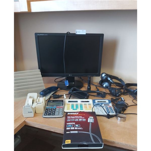 LG Flatron With Assorted Office Supplies