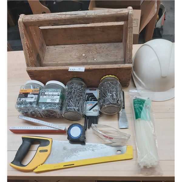 Wood Tool Box With Assorted Hardware