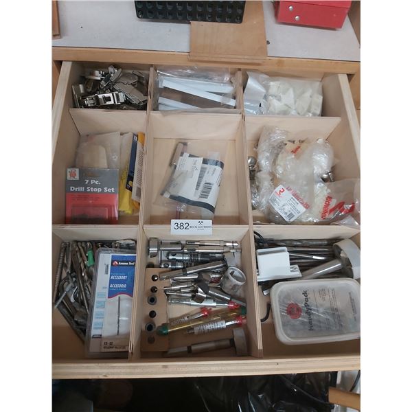 Assortment Of Drill Bits, Hinges, And More