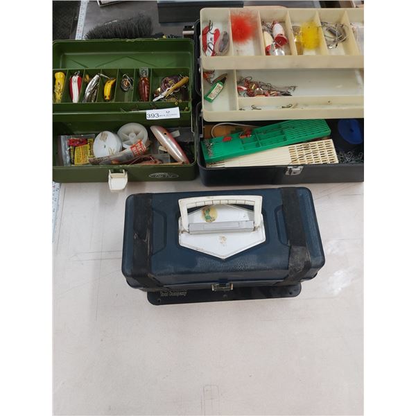 3 Fishing Tackle Boxes with Contents.  1 of the 3 boxes is a Myster box.  Taped Closed