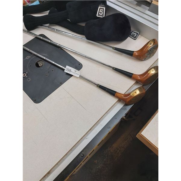 3 PowerBilt Citation Wooden Headed Golf Clubs #'s 1, 3 & 5 with Head Covers