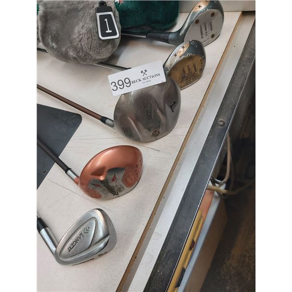 5 Assorted Golf Clubs & Vintage Bag Boy Caddy