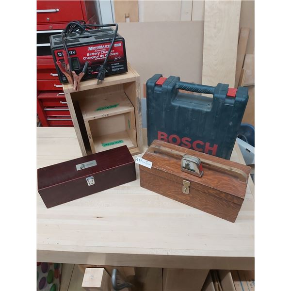 MotoMaster Battery Charger Model # 141-291-916, &  Assorted Storage Boxes