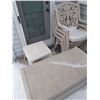 Image 1 : 4 Resin Garden Chairs & Storage Chest Containing Cushions and small Plastic Side table