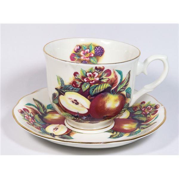 CROWN CERAMICS, APPLE DESIGN TEA CUP AND SAUCER