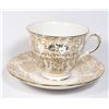 Image 1 : QUEEN AND GOLD TONE FLOWER PATTERN TEACUP & SAUCER