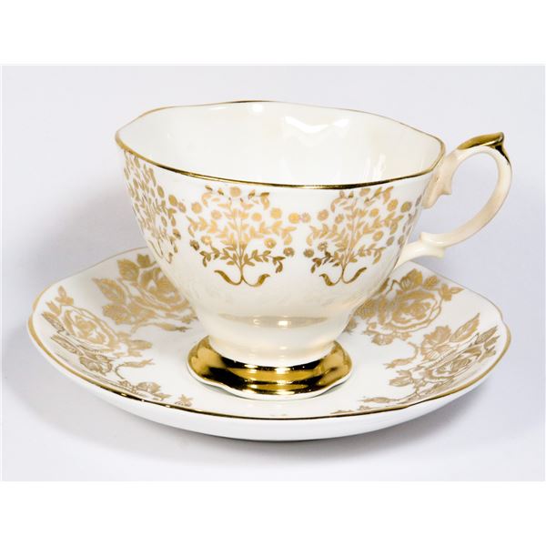 ENGLISH GOLD TONE PATTERN TEACUP AND