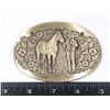 Image 1 : FLORAL DETAILED HORSE AND COWBOY BELT BUCKLE